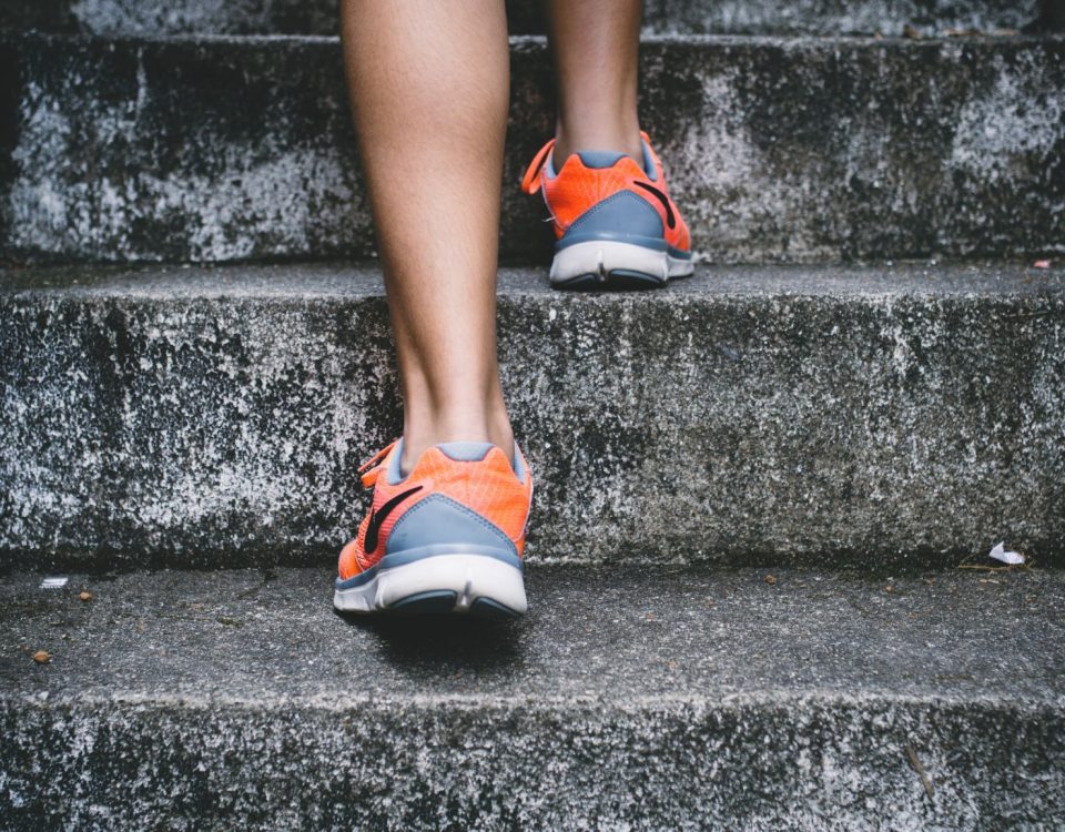 Person running up stairs, probably uses joint supplements!